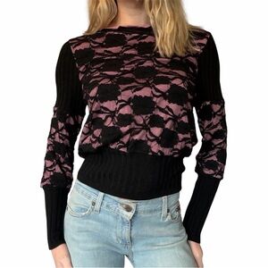 Léa greb French brand mixed media pink and black lace sweater